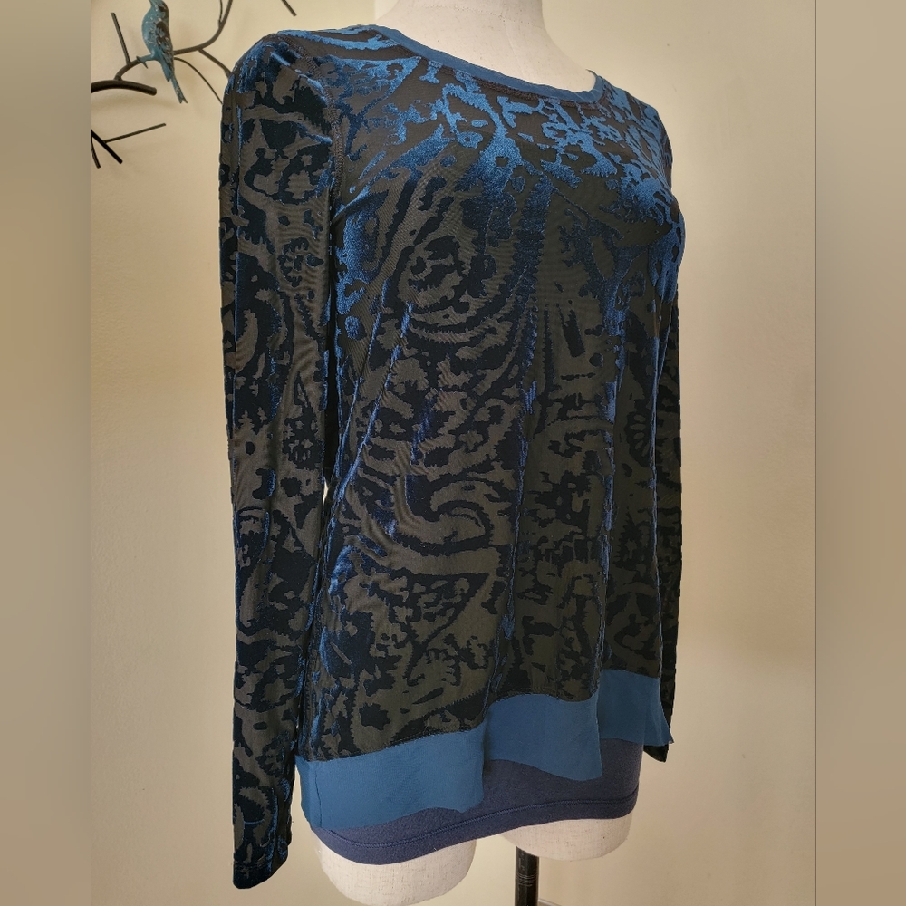 NWOT Simply Vera Vera Wang S Velvet Black to blue Long Sleeve Blouse - Picture 5 of 15